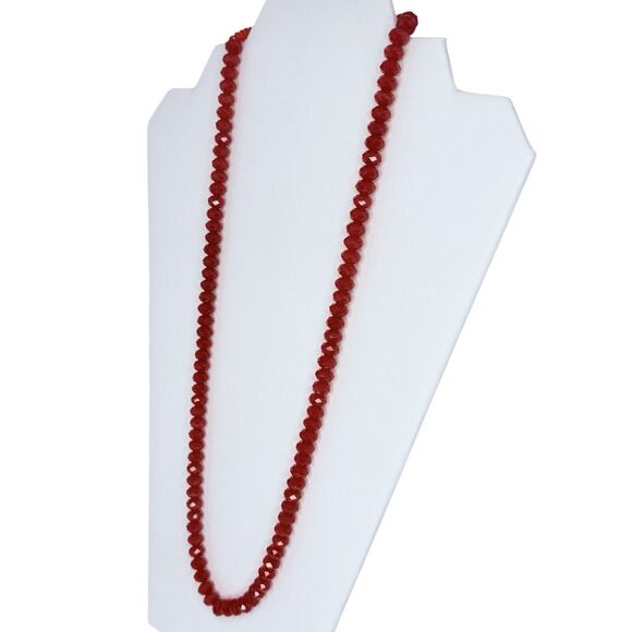VTG Bold Icy Red Beaded Long Necklace 24-30” Adjustable Formal Lovecore Trendy - Picture 5 of 11
